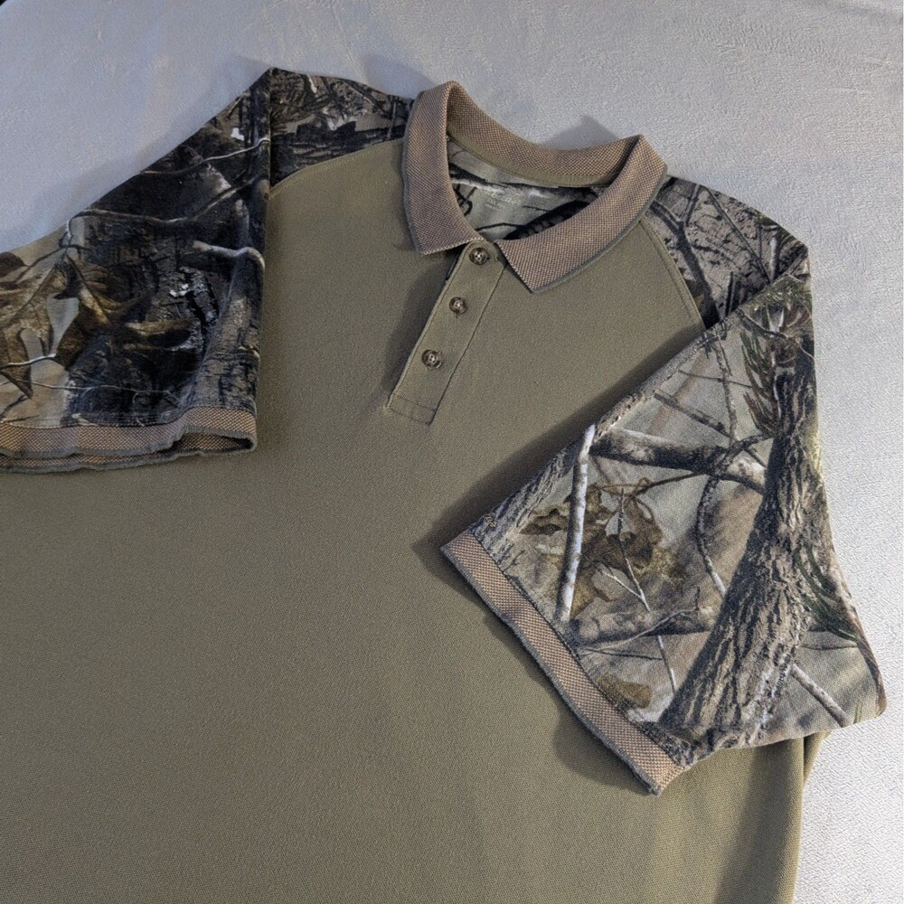 Cabela's Men's Camo Raglan Polo Shirt 2XL XXL Big & Tall Fit Hunting  3/4 Sleeve